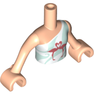 Visuel indicatif Rebrickable de Mini-poupée torse fille avec haut avec de légers tourbillons d'vert d’eau et 2 flamants roses motif imprimé, bras et mains nougat clair (Minidoll Torso Girl with Top with Light Aqua Swirls and 2 Flamingos Print, Light Nougat Arms and Hands)