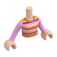 Visuel indicatif Rebrickable de Mini-poupée torse fille avec brillant rose/brillant orange clair/rose foncé/blanc rayé chemise motif imprimé, mains nougat clair (Minidoll Torso Girl with Bright Pink/Bright Light Orange/Dark Pink/White Striped Shirt Print, Light Nougat Hands)
