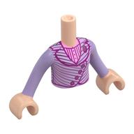 Torse de mini-poupée Fille avec robe de lavande, boutons, motif : col blanc, mains nougat clair (Minidoll Torso Girl with Lavender Dress, Buttons, White Collar Print, Light Nougat Hands)