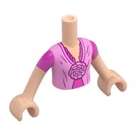 Visuel indicatif Rebrickable de Torse de mini-poupée Fille avec robe rose vif, fleur, sous-vêtement rose foncé, motif imprimé bordure, bras et mains nougat clair (Minidoll Torso Girl with Bright Pink Dress, Flower, Dark Pink Underdress, Trim Print, Light Nougat Arms and Hands)