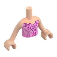 Visuel indicatif Rebrickable de Torse de mini-poupée Fille avec robe, volants rose vif, garniture violet foncé, motif imprimé Streaks argent / rose foncé, bras et mains nougat clair (Minidoll Torso Girl with Dress, Bright Pink Ruffles, Dark Purple Trim, Silver/Dark Pink Streaks Print, Light Nougat Arms and Hands)