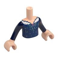 Visuel indicatif Rebrickable de Torse de mini-poupée Fille aux bras de nougat clair et mains avec robe bleu foncé, cristaux d'azur moyen, motif imprimé de fourrure blanche (Minidoll Torso Girl with Light Nougat Arms and Hands with Dark Blue Dress, Medium Azure Crystals, White Fur Print)