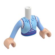 Visuel indicatif Rebrickable de Torse de mini-poupée Fille avec le dessus d'azur moyen, collier bleu, boutons, fourrure blanche, garniture violet foncé, motif imprimé de jupe bleue, bras bleu clair vif, mains nougat (Minidoll Torso Girl with Medium Azure Top, Blue Necklace, Buttons, White Fur, Dark Purple Trim, Blue Skirt Print, Bright Light Blue Arms, Nougat Hands)