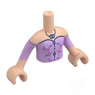 Visuel indicatif Rebrickable de Torse de mini-poupée Fille avec robe de lavande, fleurs, bleu foncé bordure, argent Collier motif imprimé, bras et mains nougat clair (Minidoll Torso Girl with Lavender Dress, Flowers, Dark Blue Trim, Silver Necklace Print, Light Nougat Arms and Hands)