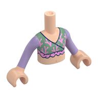 Visuel indicatif Rebrickable de Fille de torse de mini-poupée avec le modèle imprimé vert sable/lavande de dessus, bras et mains nougat clair (Minidoll Torso Girl with Sand Green/Lavender Top Print, Light Nougat Arms and Hands)