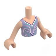 Visuel indicatif Rebrickable de Torse de mini-poupée Fille avec robe de lavande, motif imprimé lignes blanches/bleues sable, bras et mains nougat clair (Minidoll Torso Girl with Lavender Dress, White/Sand Blue Lines Print, Light Nougat Arms and Hands)