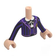 Visuel indicatif Rebrickable de Torse de mini-poupée Fille avec veste violet foncé, rayures noires, symbole d'or, chemise noire, motif imprimé pendentif en argent, bras et mains nougat clair (Minidoll Torso Girl with Dark Purple Jacket, Black Stripes, Gold Symbol, Black Shirt, Silver Pendant Print, Light Nougat Arms and Hands)