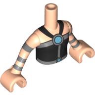 Visuel indicatif Rebrickable de Mini-poupée torse fille avec licou noir haut de cou avec des attaches azur foncé, bandes argentées motif imprimé, bras et mains nougat clair (Minidoll Torso Girl with Black Halter Neck Top with Dark Azure Fasteners, Silver Bands Print, Light Nougat Arms and Hands)