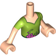 Visuel indicatif Rebrickable de Torse de mini-poupée Fille avec le dessus de vert citron avec V-cou, Roses et épines, vert citron manches courtes motif imprimé, bras et mains nougat clair (Minidoll Torso Girl with Lime Top with V-neck, Roses and Thorns, Lime Short Sleeves Print, Light Nougat Arms and Hands)
