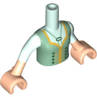Visuel indicatif Rebrickable de Torse de mini-poupée Fille avec le dessus vert sable corsage, or Garniture, motif imprimé vert d’eau clair manches, bras et mains nougat clair (Minidoll Torso Girl with Sand Green Bodice Top, Gold Trim, Light Aqua Sleeves Print, Light Nougat Arms and Hands)