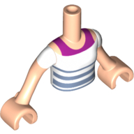 Visuel indicatif Rebrickable de Torse de mini-poupée Fille avec un sous-vêtement magenta et blanc et bleu rayé haut imprimé, bras et mains de nougat clair (Emily Jones) (Minidoll Torso Girl with Magenta Undershirt and White and Blue Striped Top Print, Light Nougat Arms and Hands (Emily Jones))