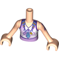 Visuel indicatif Rebrickable de Torse de mini-poupée Fille avec haut avec Lavande Filigrane sur tissu blanc Inset, et plume Collier motif imprimé, nougat clair bras et mains avec tatouage sur bras gauche (Minidoll Torso Girl with Top with Lavender Filigree on White Fabric Inset, and Feather Necklace Print, Light Nougat Arms and Hands with Tattoo on Left Arm)