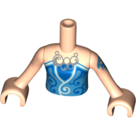 Visuel indicatif Rebrickable de Torse de mini-poupée Fille avec le dessus bleu sans bretelles avec la garniture d'aqua clair, collier argenté, motif imprimé de tatouage d'azur foncé, bras et mains nougat clair avec (Minidoll Torso Girl with Blue Strapless Top with Light Aqua Trim, Silver Necklace, Dark Azure Tattoo Print, Light Nougat Arms and Hands with)