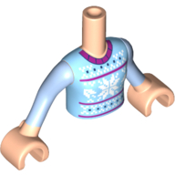 Visuel indicatif Rebrickable de Torse de mini-poupée Fille avec pull bleu clair lumineux avec motif imprimé flocons de neige, mains de nougat clair avec motif imprimé manches bleu clair (Minidoll Torso Girl with Bright Light Blue Sweater with Snowflakes Print, Light Nougat Hands with Bright Light Blue Sleeves Print)