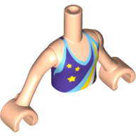 Visuel indicatif Rebrickable de Mini-poupée torse fille avec licol violet foncé haut avec des étoiles et noir azur, motif imprimé arc-en-ciel jaune et blanc, bras et mains nougat clair (Minidoll Torso Girl with Dark Purple Halter Top with Stars and Dark Azure, Yellow and White Rainbow Print, Light Nougat Arms and Hands)