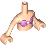 Visuel indicatif Rebrickable de Torse de mini-poupée Fille avec motif imprimé dessus de soutien-gorge bikini rose métallique, bras et mains de nougat clair (Ariel) (Minidoll Torso Girl with Metallic Pink Bikini Shell Bra Top Print, Light Nougat Arms and Hands (Ariel))