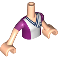 Visuel indicatif Rebrickable de Torse de mini-poupée Fille avec chemise de football blanc et magenta avec étoile, motif imprimé manches magenta, bras et mains nougat clair (Minidoll Torso Girl with White and Magenta Soccer Shirt with Star, Magenta Sleeves Print, Light Nougat Arms and Hands)