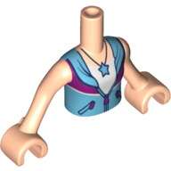 Visuel indicatif Rebrickable de Mini-poupée torse fille avec chemise azur avec bande violet foncé, haut blanc, motif imprimé pendentif étoile, nougat clair bras et mains (Minidoll Torso Girl with Azure Shirt with Dark Purple Band, White Top, Star Pendent Print, Light Nougat Arms And Hands)