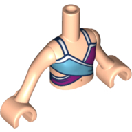 Torse de mini-poupée Fille avec Bikini Violet foncé, bleu moyen motif imprimé, bras et mains nougat clair (Minidoll Torso Girl with Bikini Dark Purple, Medium Blue Print, Light Nougat Arms And Hands)