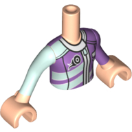 Visuel indicatif Rebrickable de Torse de mini-poupée Fille avec costume de course, fermetures à glissière, pneu motif imprimé, nougat clair bras et mains (Minidoll Torso Girl with Race Suit, Zippers, Tyre Print, Light Nougat Arms And Hands)