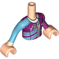 Visuel indicatif Rebrickable de Torse de mini-poupée Fille avec costume de course, fermetures à glissière, pneu motif imprimé, nougat clair bras et mains (Minidoll Torso Girl with Race Suit, Zippers, Tyre Print, Light Nougat Arms And Hands)