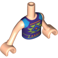 Visuel indicatif Rebrickable de Torse de mini-poupée Fille avec chemise violet foncé avec motif imprimé de formes vert citron, bleu moyen et rose, bras et mains de nougat clair (Minidoll Torso Girl with Dark Purple Shirt with Lime, Medium Blue and Pink Shapes Print, Light Nougat Arms And Hands)