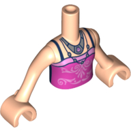 Visuel indicatif Rebrickable de Torse de mini-poupée Fille avec robe rose foncé / haut, sangles bleu foncé, motif imprimé collier, bras et mains de nougat clair (Minidoll Torso Girl with Dark Pink Dress/Top, Dark Blue Straps, Necklace Print, Light Nougat Arms And Hands)