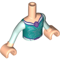 Visuel indicatif Rebrickable de Torse de mini-poupée Fille avec robe Azur foncé, motif imprimé Sea coque, bras et mains de nougat clair (Minidoll Torso Girl with Dark Azure Dress, Sea Shell Print, Light Nougat Arms And Hands)