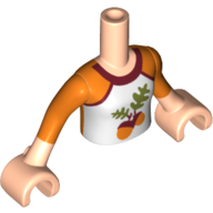 Visuel indicatif Rebrickable de Torse de mini-poupée Fille avec chemise blanche, bras orange, feuilles, glands, bras et mains de nougat clair (Minidoll Torso Girl with White Shirt, Orange Arm, Leaves, Acorns, Light Nougat Arms And Hands)