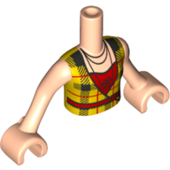 Visuel indicatif Rebrickable de Torse de mini-poupée Fille avec la chemise jaune, les lignes carrées noires, la chemise rouge, le collier rose, les bras et les mains nougat clair (Minidoll Torso Girl with Yellow Shirt, Black Square Lines, Red Shirt, Rose Necklace, Light Nougat Arms And Hands)