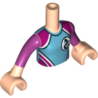 Visuel indicatif Rebrickable de Torse de mini-poupée Fille avec moyen bleu/rose foncé Wet-tenue, Seahorse Logo motif imprimé, nougat clair bras et mains (Minidoll Torso Girl with Medium Blue/Dark Pink Wet-Suit, Seahorse Logo Print, Light Nougat Arms And Hands)