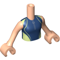 Visuel indicatif Rebrickable de Torse de mini-poupée Fille avec combinaison humide bleu foncé/vert jaune, motif imprimé fermeture éclair, bras et mains de nougat clair (Minidoll Torso Girl with Dark Blue/Yellowish Green Wet-suit, Zipper Print, Light Nougat Arms And Hands)