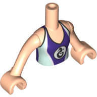Visuel indicatif Rebrickable de Fille de torse de mini-poupée avec le violet foncé/bleu clair de maillot de bain avec le logo de cheval de mer a imprimé le modèle, bras et mains de nougat clair (Minidoll Torso Girl with Dark Purple/Bright Light Blue Swimming Suit with Sea Horse Logo Print, Light Nougat Arms And Hands)