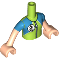 Visuel indicatif Rebrickable de Mini-poupée torse fille avec costume humide moyen azur / citron, fermeture à glissière, logo de cheval de mer motif imprimé, nougat clair bras et mains (Minidoll Torso Girl with Medium Azure/Lime Wet Suit, Zipper, Sea Horse Logo Print, Light Nougat Arms And Hands)