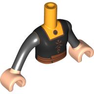 Torse de mini-poupée Fille avec tunique noire, chemise orange clair lumineux, ceinture orange foncé, garniture, bras et mains nougat clair (Minidoll Torso Girl with Black Tunic, Bright Light Orange Shirt, Dark Orange Belt, Trim, Light Nougat Arms and Hands)