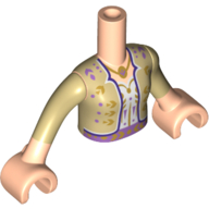 Visuel indicatif Rebrickable de Torse de mini-poupée Fille avec Tans chemise avec décorations de lavande / or, garniture violet foncé, chemise blanche, motif imprimé pendentif, bras et mains nougat clair (Minidoll Torso Girl with Tans Shirt with Lavender/Gold Decorations, Dark Purple Trim, White Shirt, Pendant Print, Light Nougat Arms And Hands)