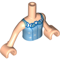 Visuel indicatif Rebrickable de Torse de mini-poupée Fille avec la robe d'azur moyen, garniture bleue foncée, décorations blanches/modèle imprimé d'étoiles, bras et mains nougat clair (Minidoll Torso Girl with Medium Azure Dress, Dark Blue Trim, White Decorations/Stars Print, Light Nougat Arms And Hands)
