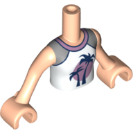 Visuel indicatif Rebrickable de Torse de mini-poupée Fille avec chemise blanche, palmiers bleu foncé, coucher de soleil de lavande, bras et mains de nougat clair (Minidoll Torso Girl with White Shirt, Dark Blue Palm Trees, Lavender Sunset, Light Nougat Arms And Hands)