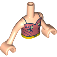 Visuel indicatif Rebrickable de Torse de mini-poupée Fille avec le dessus de corail, décorations de feuilles, motif imprimé de ceinture jaune, bras et mains nougat clair (Minidoll Torso Girl with Coral Top, Leaves Decorations, Yellow Belt Print, Light Nougat Arms And Hands)