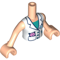 Visuel indicatif Rebrickable de Torse de mini-poupée Fille avec le manteau blanc de laboratoire, hamster dans la poche, badge d'identification, bras et mains nougat clair (Minidoll Torso Girl with White Lab Coat, Hamster in Pocket, ID Badge, Light Nougat Arms And Hands)