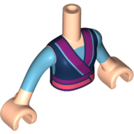 Visuel indicatif Rebrickable de Mini-poupée torse fille avec robe bleu foncé, bande violet foncé, ceinture de corail, manches bleu azur motif imprimé, nougat clair bras et mains (Minidoll Torso Girl with Dark Blue Robe, Dark Purple Stripe, Coral Sash, Azure Sleeves Print, Light Nougat Arms And Hands)