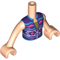 Visuel indicatif Rebrickable de Mini-poupée torse fille avec veste violet foncé/corail/azur foncé, chemise vert olive motif imprimé, nougat clair bras et mains (Minidoll Torso Girl with Dark Purple/Coral/Dark Azure Jacket, Olive Green Shirt Print, Light Nougat Arms And Hands)