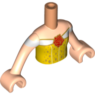 Visuel indicatif Rebrickable de Fille de torse de mini-poupée avec le dessus orange clair vif avec le motif imprimé rose, bras et mains nougat clair (Minidoll Torso Girl with Bright Light Orange Top with Rose Print, Light Nougat Arms and Hands)