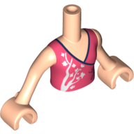 Torse de mini-poupée Fille avec dessus de corail, arbre blanc, motif imprimé de garniture violet foncé, bras et mains nougat clair (Minidoll Torso Girl with Coral Top, White Tree, Dark Purple Trim Print, Light Nougat Arms And Hands)