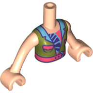 Visuel indicatif Rebrickable de Torse de mini-poupée Fille avec veste vert olive, ceinture corail, chemise pourpre foncé, garniture bleu moyen, bras et mains nougat clair (Minidoll Torso Girl with Olive Green Jacket, Coral Belt, Dark Purple Shirt, Medium Blue Trim, Light Nougat Arms And Hands)