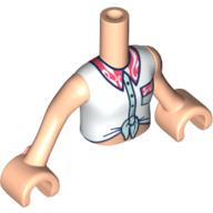 Visuel indicatif Rebrickable de Torse de mini-poupée Fille avec le dessus blanc, le bord léger d'vert d’eau, le collier de corail, les bras et les mains nougat clair (Minidoll Torso Girl with White Top, Light Aqua Trim, Coral Collar, Light Nougat Arms And Hands)