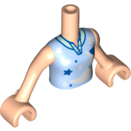 Visuel indicatif Rebrickable de Torse de mini-poupée Fille avec le dessus lumineux de lumière, étoiles foncées/argentées, modèle imprimé de lune, bras et mains nougat clair (Minidoll Torso Girl with Bright Light Top, Dark Blue/Silver Stars, Moon Print, Light Nougat Arms And Hands)