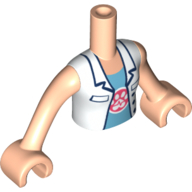 Visuel indicatif Rebrickable de Torse de mini-poupée Fille avec veste Doctor blanc, haut Azur moyen avec motif imprimé patte, bras et mains nougat clair (Minidoll Torso Girl with White Doctor Jacket, Medium Azure Top with Paw Print, Light Nougat Arms and Hands)