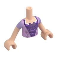 Visuel indicatif Rebrickable de Torse de mini-poupée Fille avec robe de lavande, lacets, noeud papillon motif imprimé, bras et mains de nougat clair (Minidoll Torso Girl with Lavender Dress, Laces, Bow Tie Print, Light Nougat Arms And Hands)