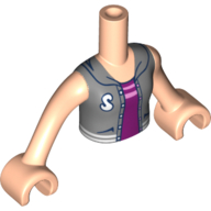 Visuel indicatif Rebrickable de Torse de mini-poupée Fille avec dessus magenta, veste argentée, bras et mains nougat clair (Minidoll Torso Girl with Magenta Top, Silver Jacket, Light Nougat Arms and Hands)